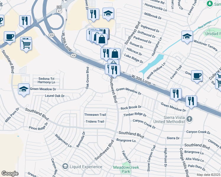 map of restaurants, bars, coffee shops, grocery stores, and more near 4339 Southwest Boulevard in San Angelo