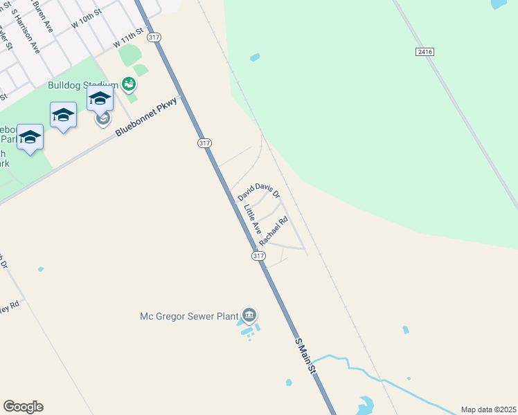 map of restaurants, bars, coffee shops, grocery stores, and more near 204 Phillips Road in McGregor