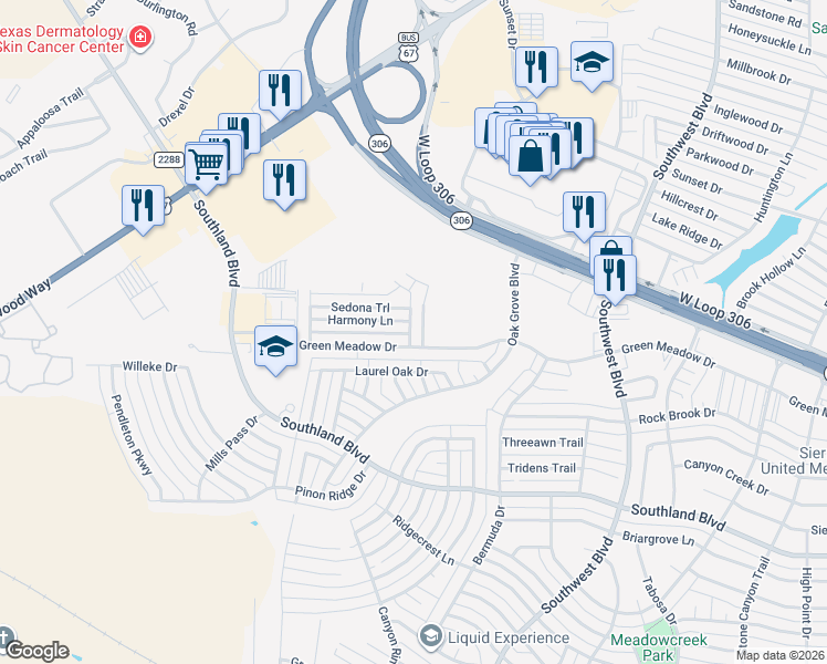 map of restaurants, bars, coffee shops, grocery stores, and more near 4358 Rimrock Circle in San Angelo