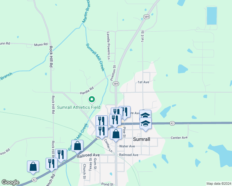 map of restaurants, bars, coffee shops, grocery stores, and more near 4962 Mississippi 589 in Sumrall