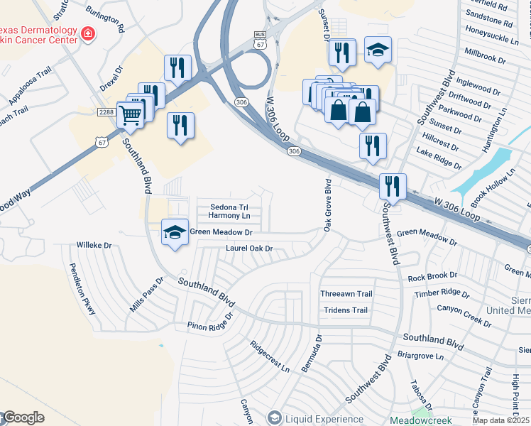 map of restaurants, bars, coffee shops, grocery stores, and more near 4342 Rimrock Circle in San Angelo