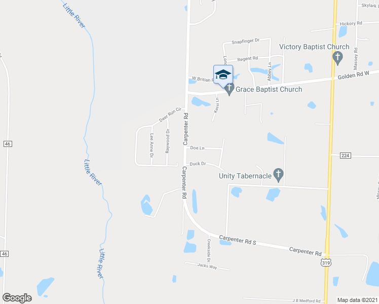 map of restaurants, bars, coffee shops, grocery stores, and more near 4 Doe Lane in Tifton