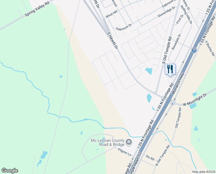 map of restaurants, bars, coffee shops, grocery stores, and more near South Hewitt Drive in Hewitt