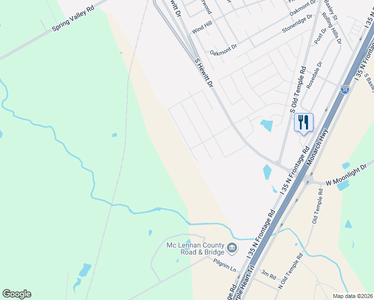 map of restaurants, bars, coffee shops, grocery stores, and more near South Hewitt Drive in Hewitt
