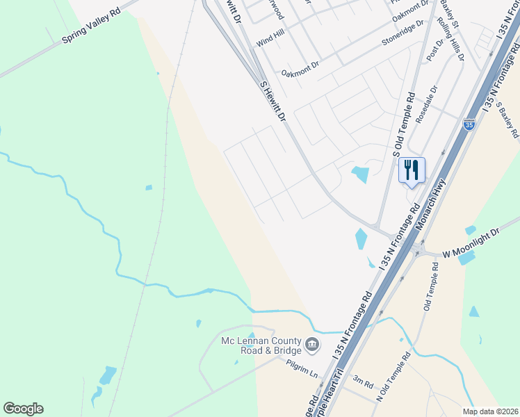 map of restaurants, bars, coffee shops, grocery stores, and more near South Hewitt Drive in Hewitt