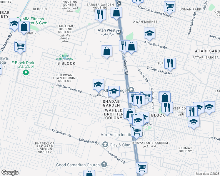map of restaurants, bars, coffee shops, grocery stores, and more near in Lahore
