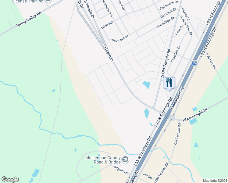 map of restaurants, bars, coffee shops, grocery stores, and more near South Hewitt Drive in Hewitt