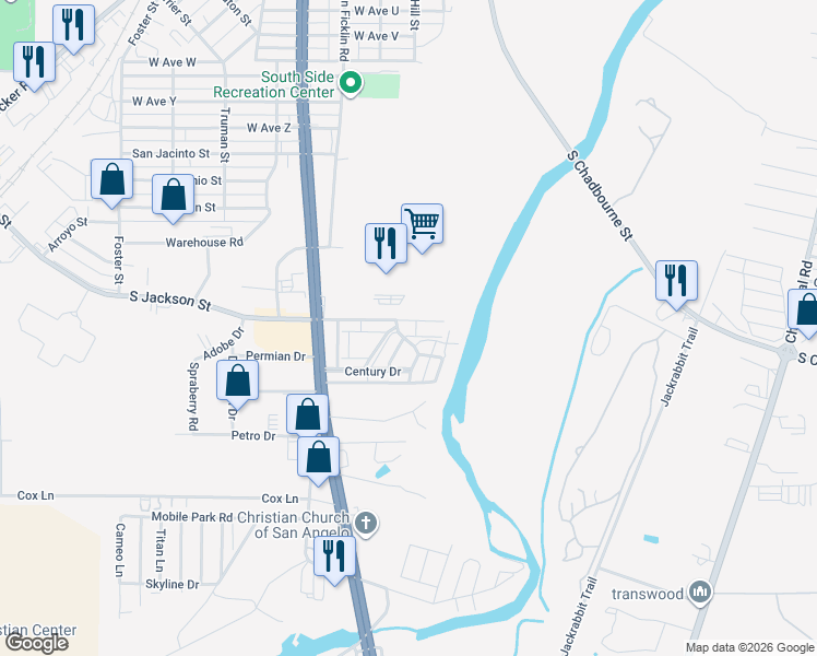 map of restaurants, bars, coffee shops, grocery stores, and more near 3701 Apollo Lane in San Angelo