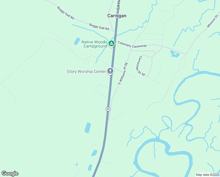 map of restaurants, bars, coffee shops, grocery stores, and more near GA Highway 99 in Darien