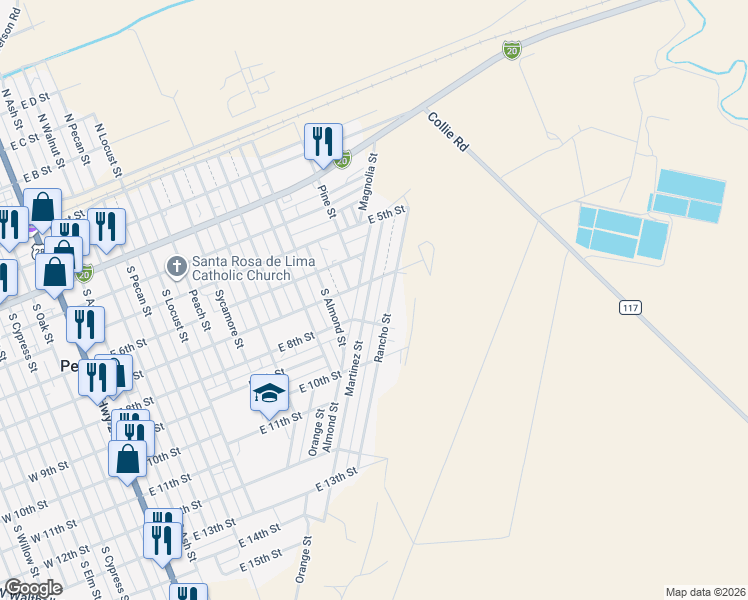 map of restaurants, bars, coffee shops, grocery stores, and more near 701-821 Rancho Street in Pecos