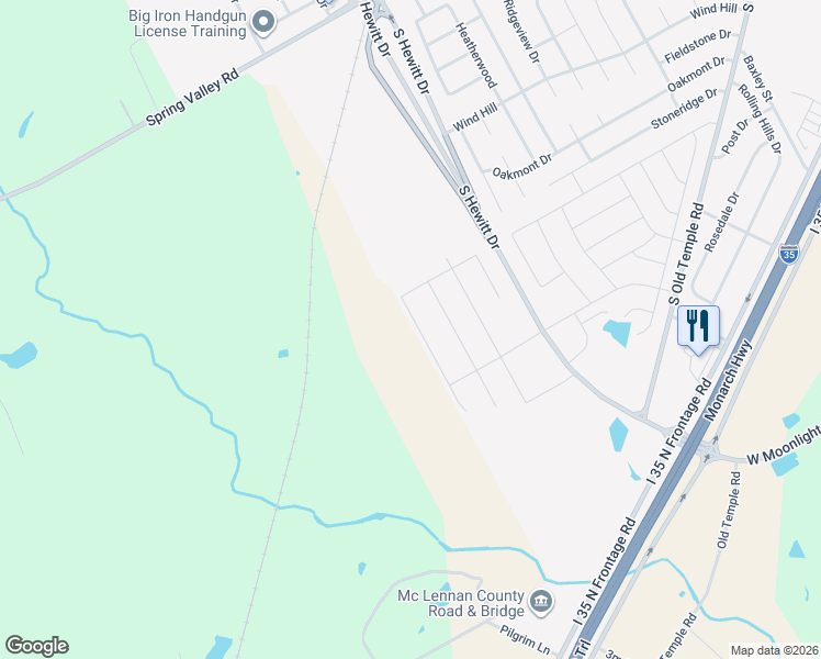 map of restaurants, bars, coffee shops, grocery stores, and more near South Hewitt Drive in Hewitt
