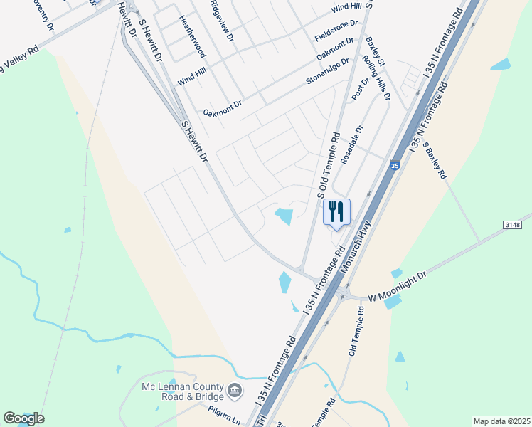 map of restaurants, bars, coffee shops, grocery stores, and more near South Hewitt Drive in Hewitt
