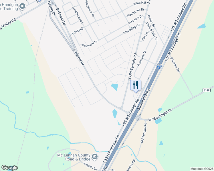 map of restaurants, bars, coffee shops, grocery stores, and more near South Hewitt Drive in Hewitt