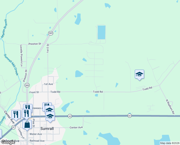 map of restaurants, bars, coffee shops, grocery stores, and more near West Spruce in Sumrall