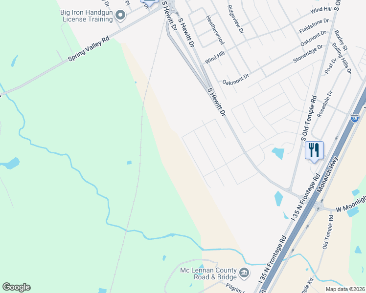 map of restaurants, bars, coffee shops, grocery stores, and more near South Hewitt Drive in Hewitt