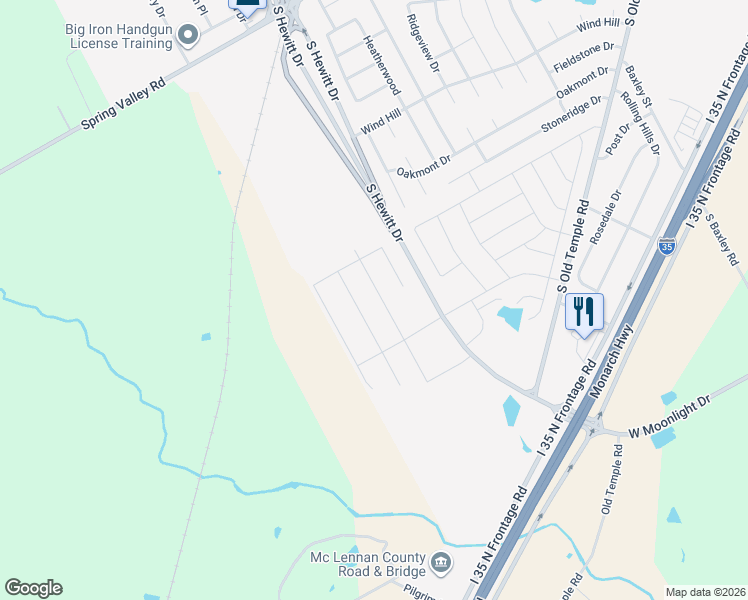 map of restaurants, bars, coffee shops, grocery stores, and more near South Hewitt Drive in Hewitt