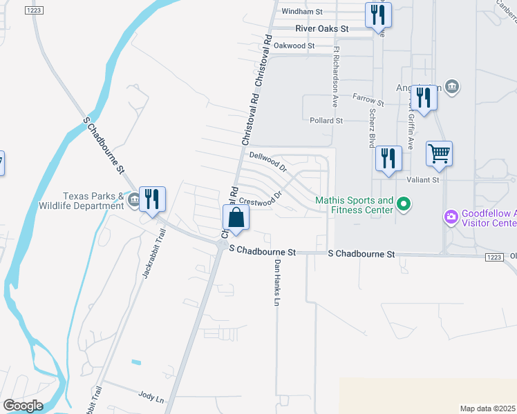 map of restaurants, bars, coffee shops, grocery stores, and more near 118-178 Crestwood Drive in San Angelo
