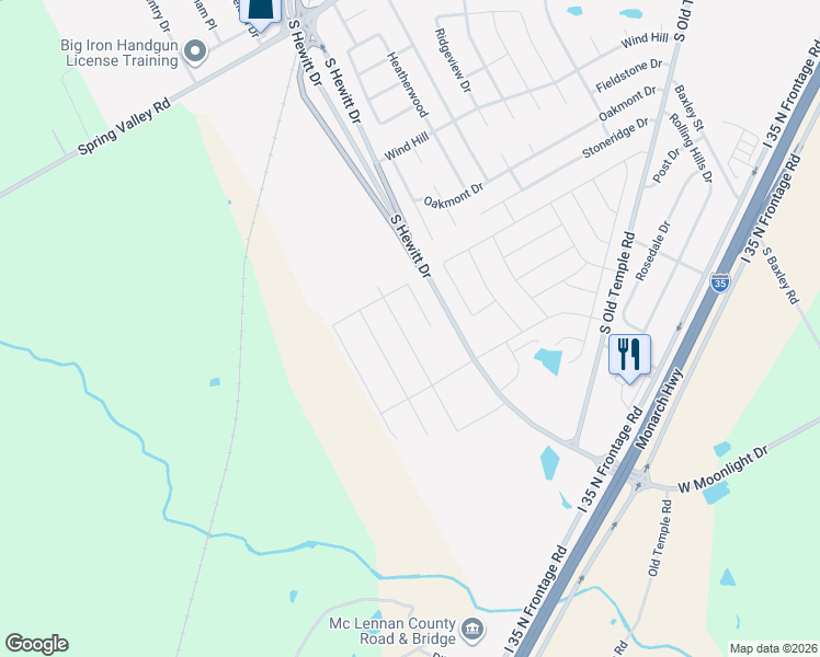 map of restaurants, bars, coffee shops, grocery stores, and more near South Hewitt Drive in Hewitt