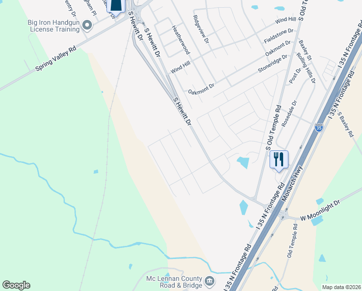 map of restaurants, bars, coffee shops, grocery stores, and more near South Hewitt Drive in Hewitt