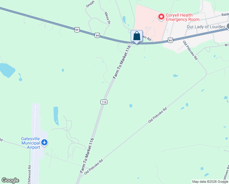map of restaurants, bars, coffee shops, grocery stores, and more near 129 Farm to Market Road 116 in Gatesville