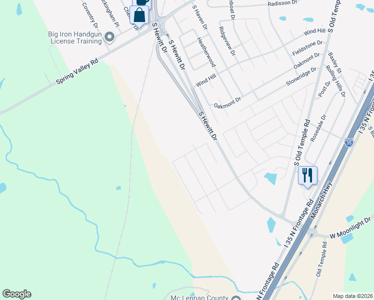map of restaurants, bars, coffee shops, grocery stores, and more near 1321 Darbyton Drive in Hewitt