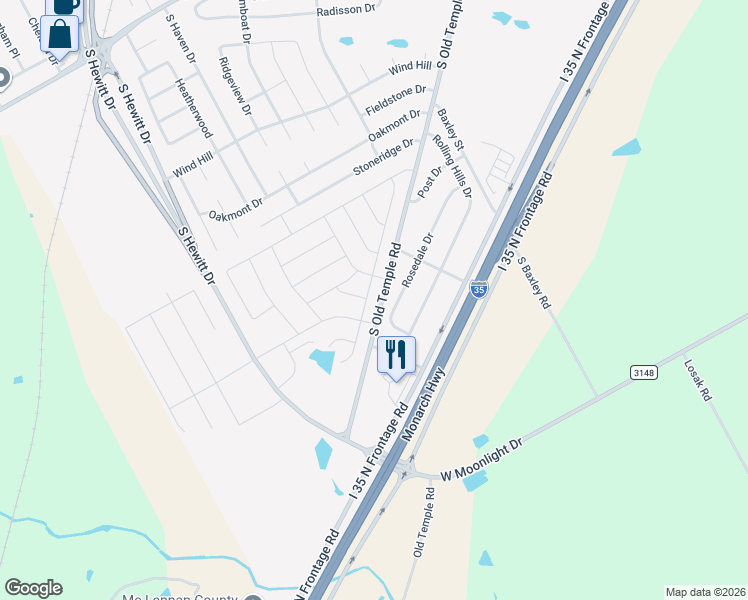 map of restaurants, bars, coffee shops, grocery stores, and more near 919 Rosedale Drive in Hewitt