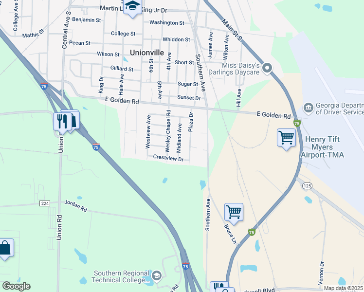 map of restaurants, bars, coffee shops, grocery stores, and more near 4121 Midland Avenue in Tifton
