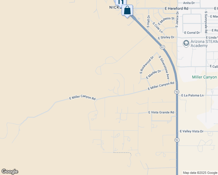 map of restaurants, bars, coffee shops, grocery stores, and more near 4593 East Miller Canyon Road in Hereford