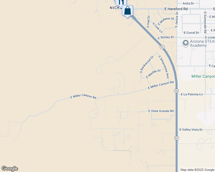 map of restaurants, bars, coffee shops, grocery stores, and more near 4593 East Miller Canyon Road in Hereford