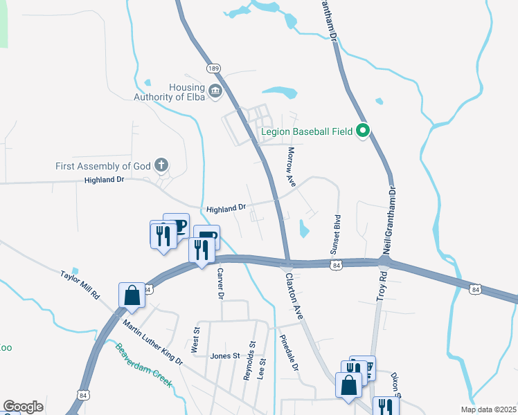 map of restaurants, bars, coffee shops, grocery stores, and more near 982 Drayton Avenue in Elba