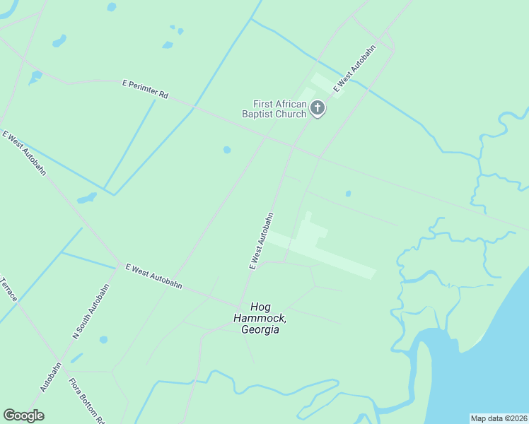 map of restaurants, bars, coffee shops, grocery stores, and more near East West Autobahn in Sapelo Island
