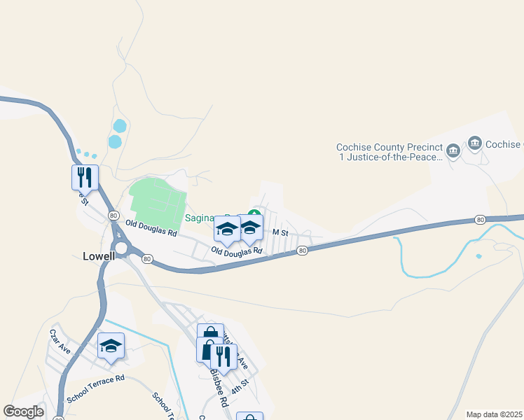 map of restaurants, bars, coffee shops, grocery stores, and more near 309 A Street in Bisbee