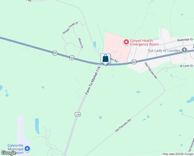 map of restaurants, bars, coffee shops, grocery stores, and more near 113 Farm to Market Road 116 in Gatesville