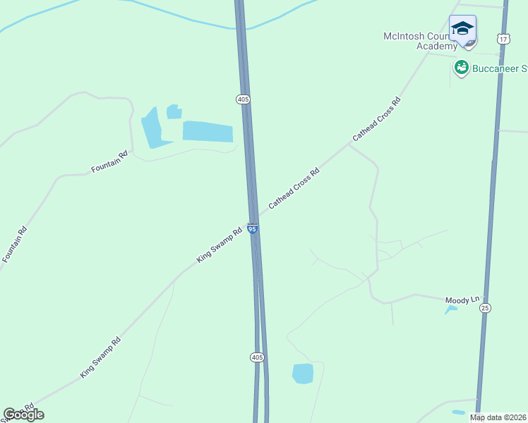 map of restaurants, bars, coffee shops, grocery stores, and more near Cathead Cross Road in McIntosh County