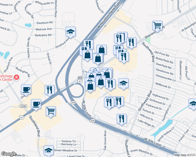 map of restaurants, bars, coffee shops, grocery stores, and more near 4235 Sunset Drive in San Angelo