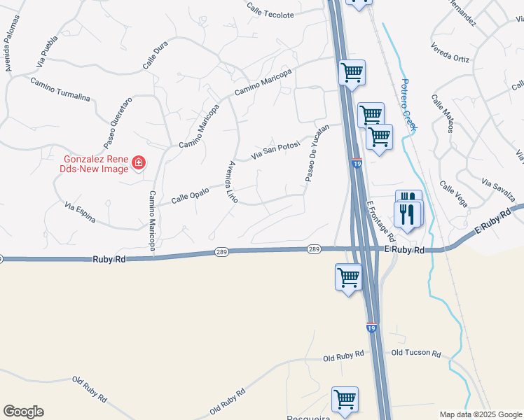 map of restaurants, bars, coffee shops, grocery stores, and more near 57 Paseo De Yucatan in Rio Rico