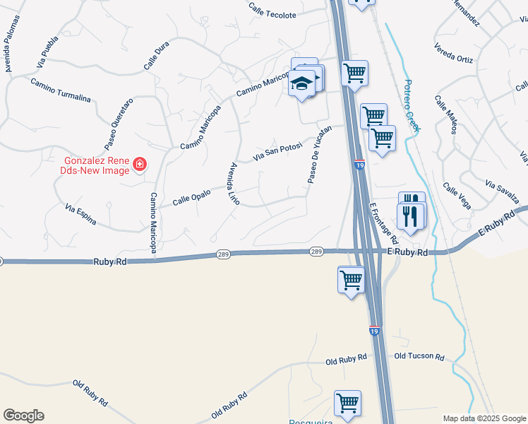 map of restaurants, bars, coffee shops, grocery stores, and more near 41 Paseo De Yucatan in Rio Rico