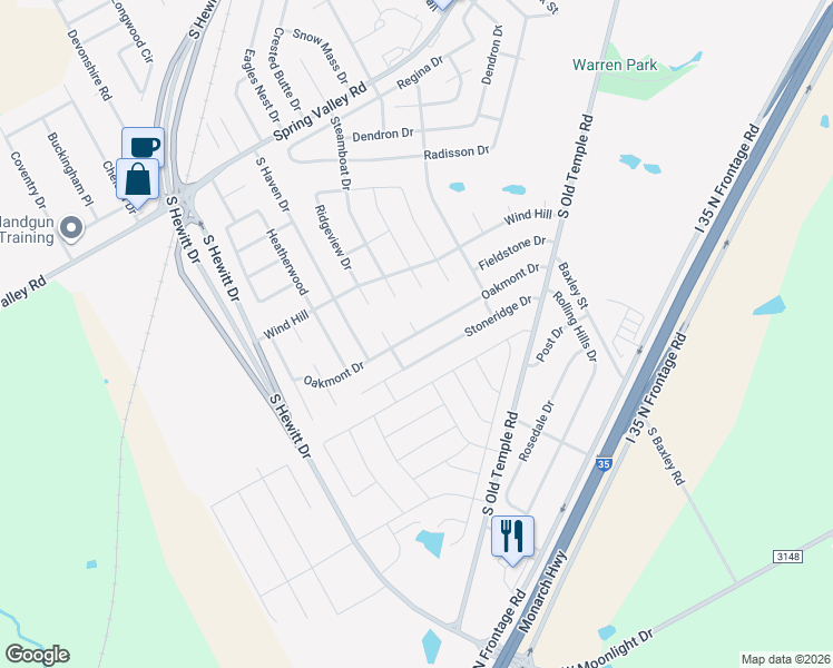 map of restaurants, bars, coffee shops, grocery stores, and more near 891 Oakmont Drive in Hewitt
