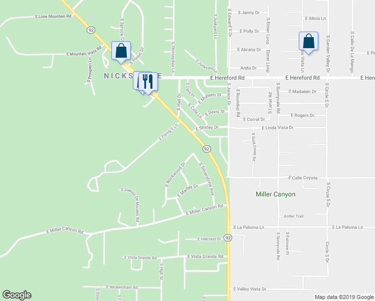 map of restaurants, bars, coffee shops, grocery stores, and more near 7516 South Rockwood Drive in Hereford