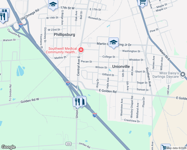 map of restaurants, bars, coffee shops, grocery stores, and more near 130 Kennedy Avenue in Tifton