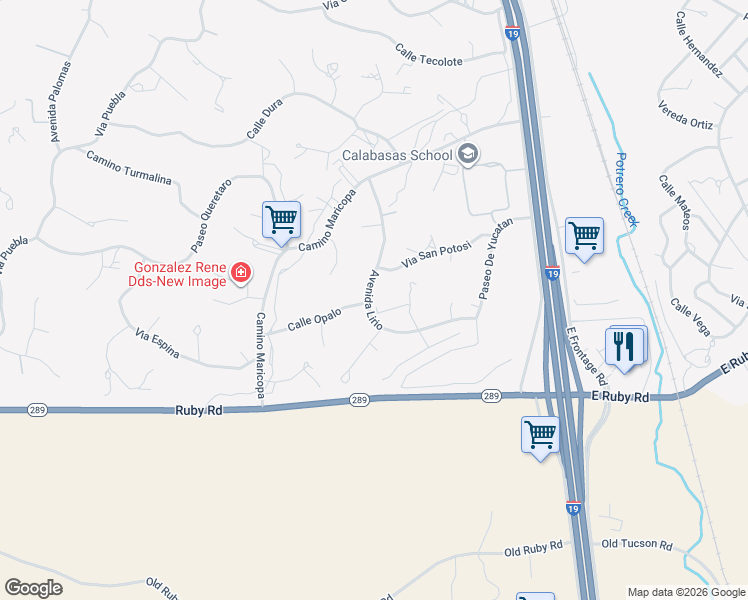 map of restaurants, bars, coffee shops, grocery stores, and more near 148 Avenida Lirio in Rio Rico