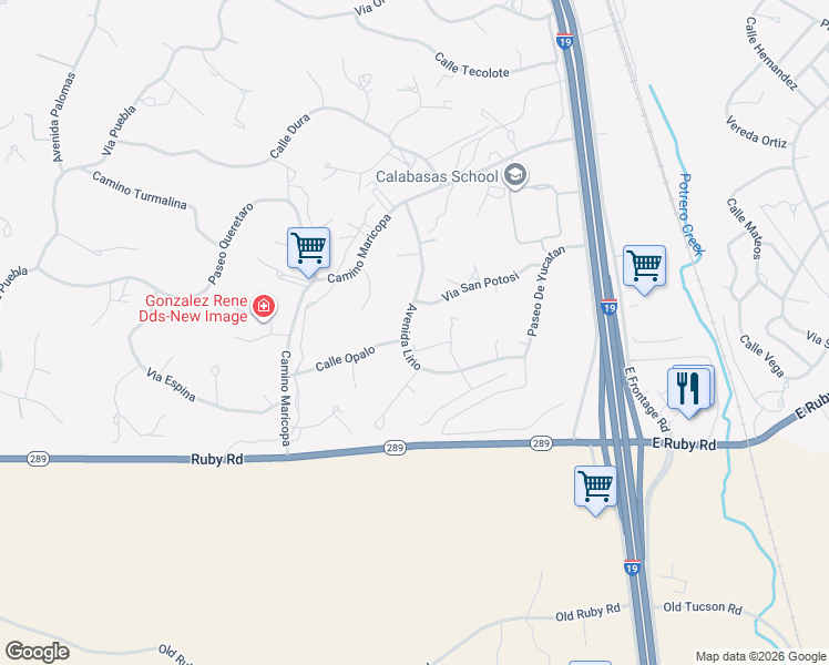 map of restaurants, bars, coffee shops, grocery stores, and more near 148 Avenida Lirio in Rio Rico