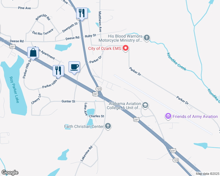 map of restaurants, bars, coffee shops, grocery stores, and more near 8 Emma Avenue in Ozark