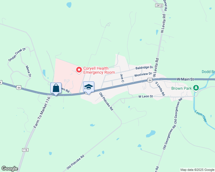 map of restaurants, bars, coffee shops, grocery stores, and more near 1409 West Main Street in Gatesville