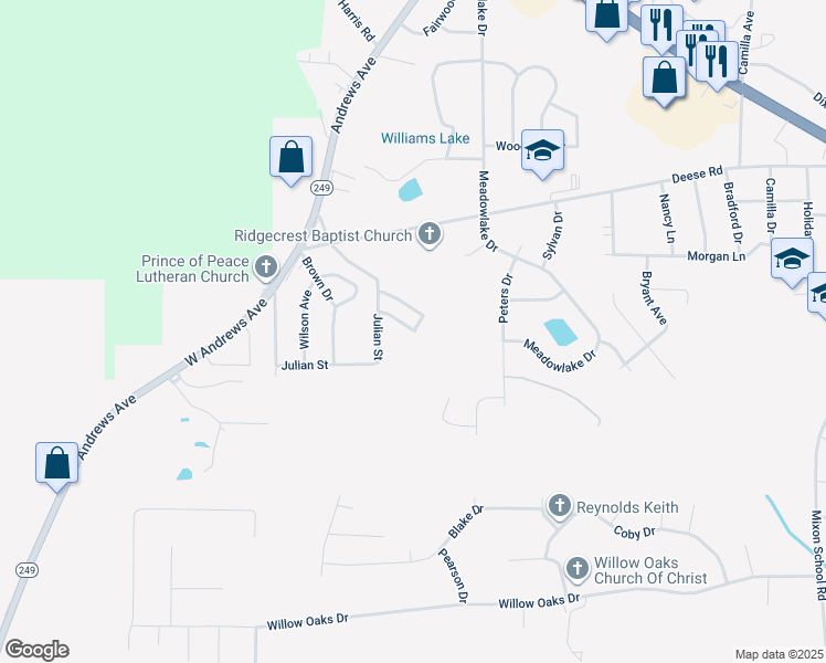 map of restaurants, bars, coffee shops, grocery stores, and more near 107 Woodview Drive in Ozark