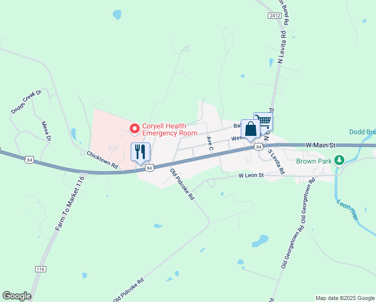 map of restaurants, bars, coffee shops, grocery stores, and more near 1409 West Main Street in Gatesville