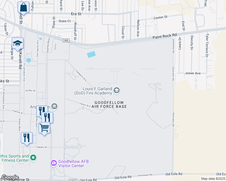 map of restaurants, bars, coffee shops, grocery stores, and more near in Goodfellow Air Force Base