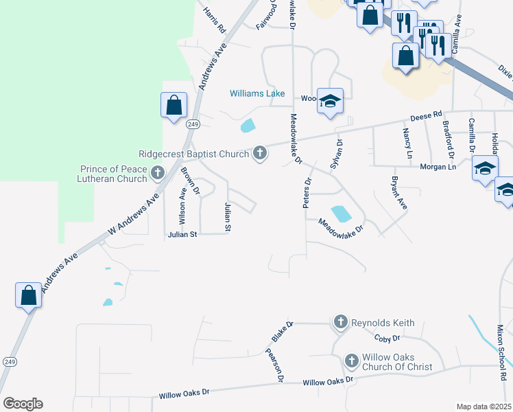 map of restaurants, bars, coffee shops, grocery stores, and more near 107 Woodview Drive in Ozark