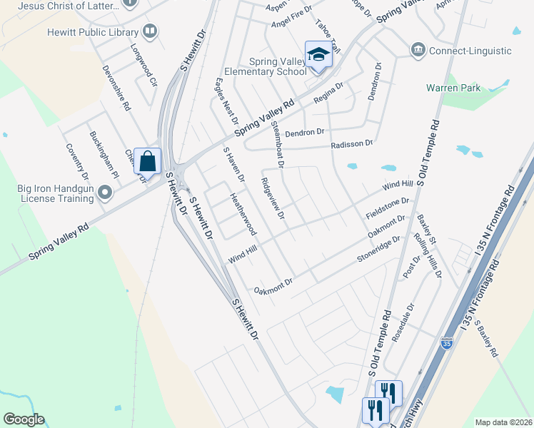 map of restaurants, bars, coffee shops, grocery stores, and more near 1129 South Haven Drive in Hewitt