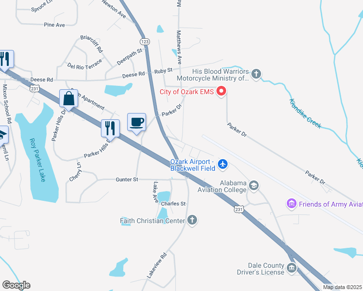 map of restaurants, bars, coffee shops, grocery stores, and more near 8 Emma Avenue in Ozark